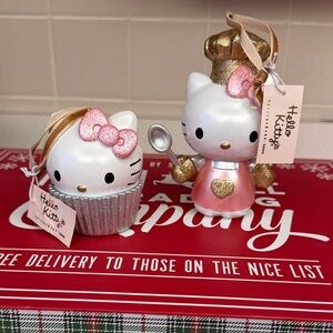 Pottery Barn Hello Kitty Pink and Gold Chef and Cupcake Ornaments
